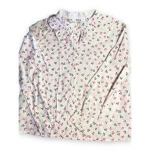 BONPOINT Blouse Girls Ruffled Cherry Print Pima Cotton Button Top sz 10